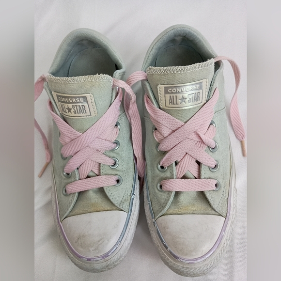 Converse All Star Mint Green Sneakers with Butterly Pink Laces (#1,355) - Picture 1 of 6